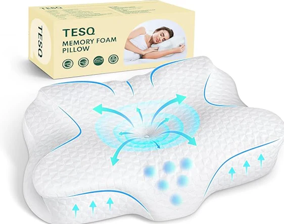 TESQ Ergonomisches Nackenkissen 2-in-1 Memory Foam, Für Seiten- und Rückenschläfer, 60 x 40 x 9/12 cm