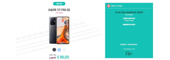 Xiaomi 11T Pro 5G im Telekom High 15 LTE50 für 27€ im Monat - 15GB LTE50, Allnet & SMS-Flat