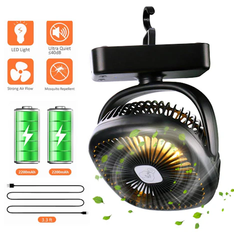 Mini USB Ventilator mit Led Licht Einstellbar Geschwindigkeiten 4400mAh Wiederaufladbarer Batterie