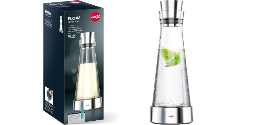 Emsa 514233 Flow Slim für 27€ - 1l Glaskaraffe mit Kühlelement (Prime) 