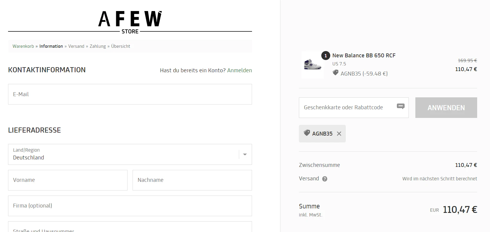 AFEW Gutschein einlösen