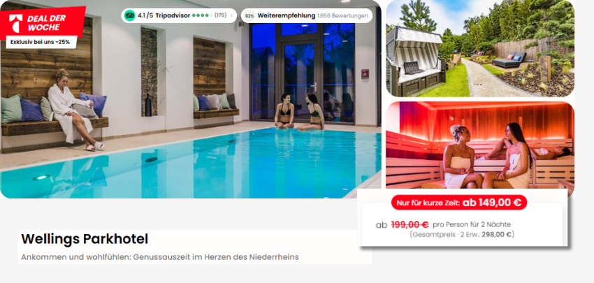 Auszeit am Niederrhein! 🌿 Wellings Parkhotel: 2 Nächte inkl. Halbpension &amp; Wellness für 149€
