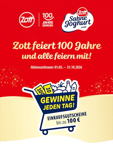 Zott feiert 100 Jahre - Gewinne jeden Tag