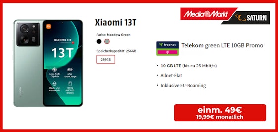 Xiaomi 13T für einmalig 49€ im 10GB Telekom-Tarif für 19,99€/Monat