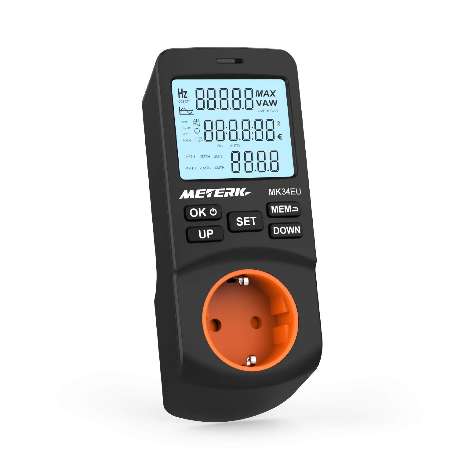 Einstecken-LCD Watt Energiemessgerät Elektrizitäts Energie Monitor mit 12/24 Stunden Modus