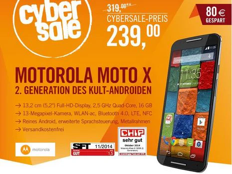Motorola Moto X (2. Gen.) in schwarz oder weiß für 189€ - 5,2" Smartphone mit Quad-Core, FHD-Display und 13MP Kamera *UPDATE5*