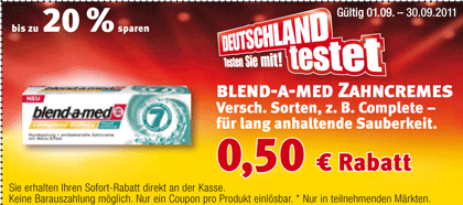 Blend-A-Med Zahnpasta für 0,16€ bei real durch Kombination von 2 Aktionen