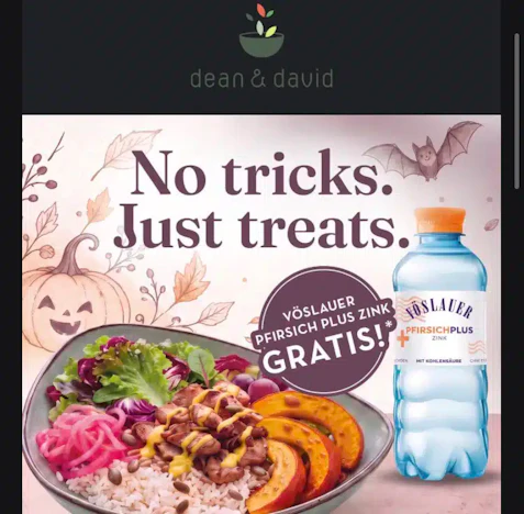 gratis Vöslauer Pfirsich plus Zink zu Halloween Bestellung bei Dean & David 🎃