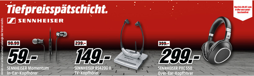 Sennheiser Tiefpreisspätschicht bei Media Markt - z.B. Sennheiser HD 65 TV für 19€