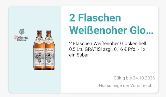 Gratis 2 Flaschen Weißenoher Glocken in der Logo App