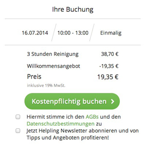 50% Rabatt bei Helpling - Wohnungsreinigung (3 Stunden) für 16,35€ *UPDATE2*