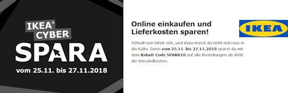 IKEA Cyber Spara: Lieferkosten ab 400€ Warenwert sparen + zusätzlicher Rabatt