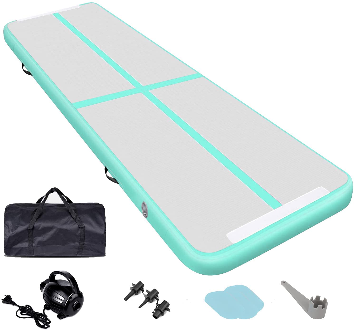 Lospitch Tumbling Matte mit elektrischer Luftpumpe,  300X100cmX10cm, Blau/Rosa/Grün