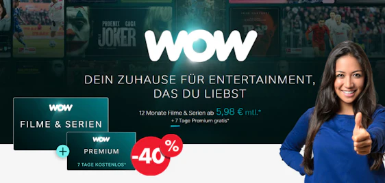 WOW Filme & Serien Jahresabo für 5,98€/Monat (statt: 9,98€)
