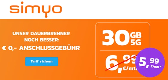 0€ Anschluspreis bei Simyo 🤯 30GB 5G Allnet-Flat nur 5,99€ pro Monat