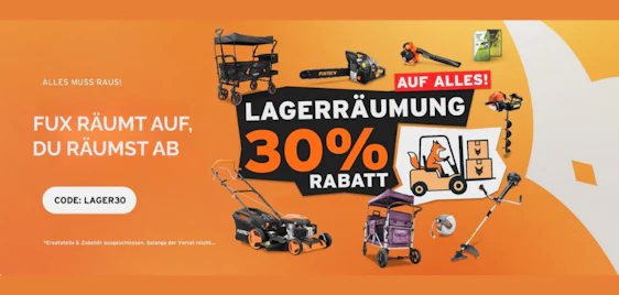 Jetzt sparen! ⏱️30% Rabattcode (auch auf Fuxtec Bollerwagen)