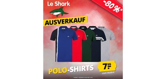 Le Shark Poloshirt für 12€ - in 33 Designs, Größe S - L