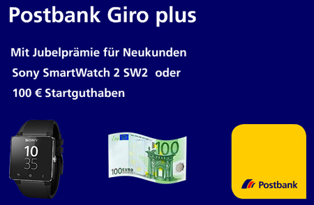 Postbank Giro Plus Konto mit 100€ Startguthaben - kostenloses Girokonto für Studenten oder bei Gehaltseingang *UPDATE7*