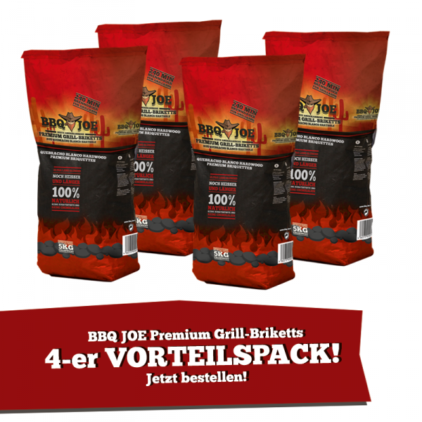 BBQ JOE: Best American Quebracho Blanco Premium Hartholz Briketts 20 KG (4 x 5 Kg Vorteilspack) für 19,99€