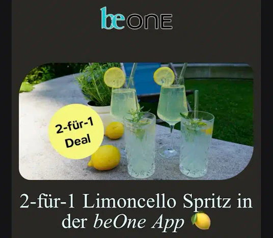 2 für 1 Limoncello Spritz in der beOne App Hotel MotelOne