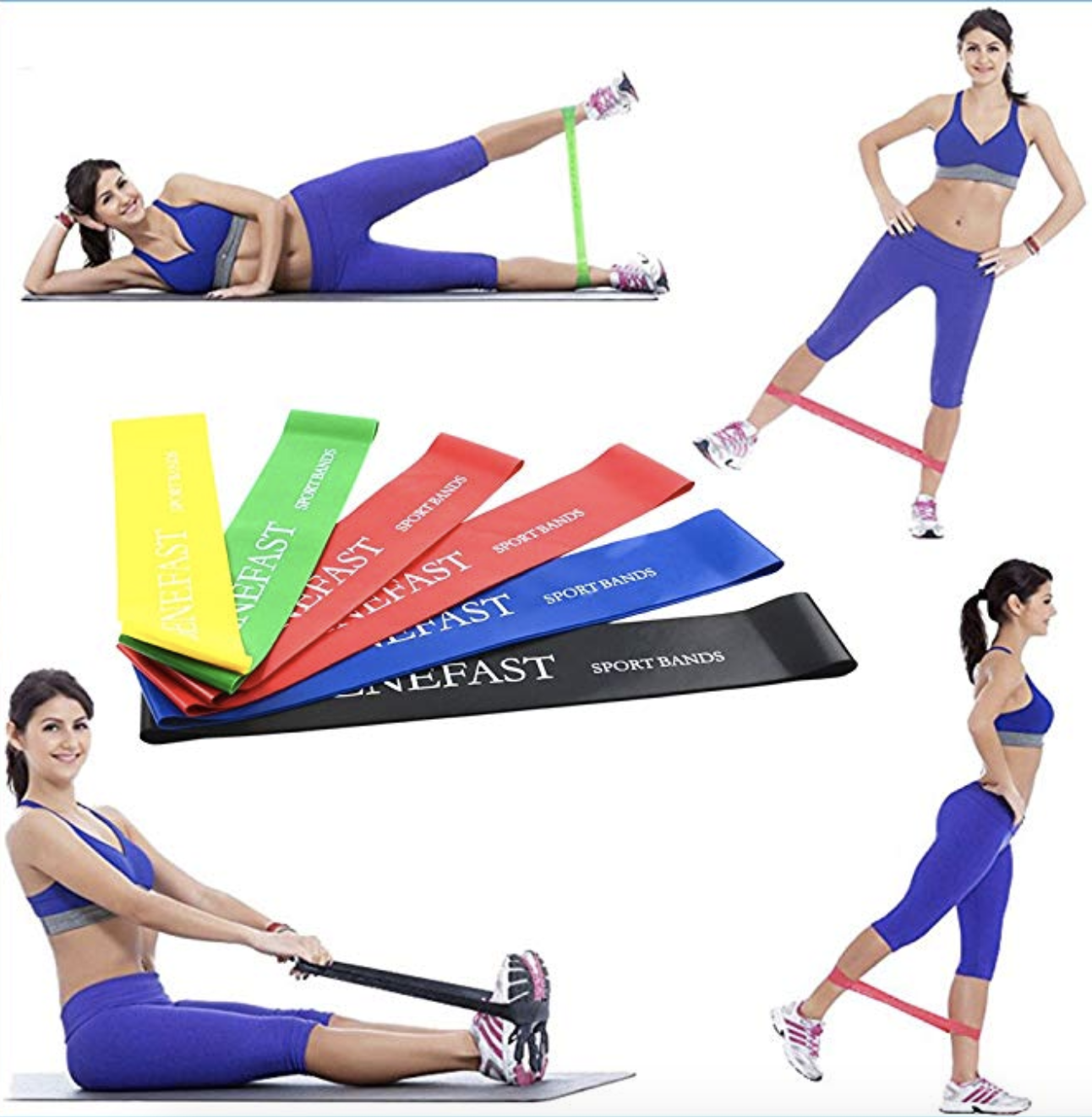 6er Set - Fitnessbänder / 100% Natürliches Latex Trainingsbänder für Fitnessübungen &amp; Pilates