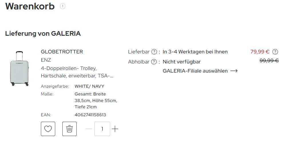 Galeria Rabatt auf Globetrotter