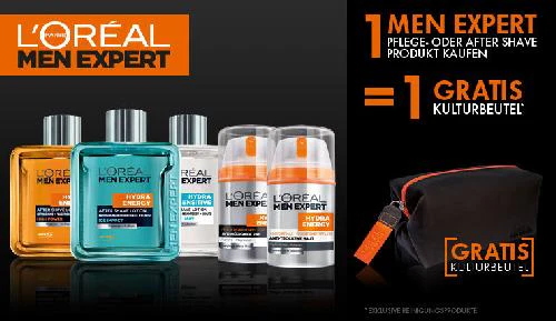 Gratis Men Expert Kulturbeutel beim Kauf von einem L'Oréal Men Expert Pflege- oder After Shave Produkt.