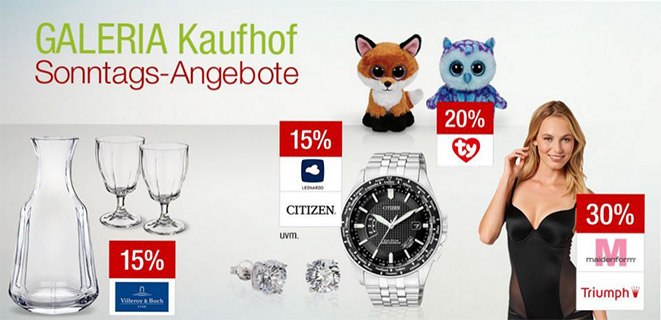 Kaufhof Sonntagsangebote in der Übersicht - z.B. Playmobil Löschgruppenfahrzeug mit Licht und Sound 5363 für 34€