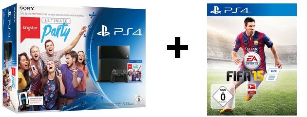 Sony Playstation 4 500GB + Singstar Ultimate Party + FIFA 15 + 35€ PSN Guthaben für 399€  *UPDATE*