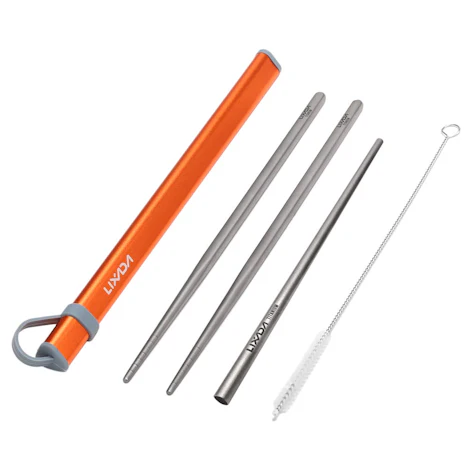 Camping Besteckset - Titan Essstäbchen + Trinkhalm + Reinigungsbürste