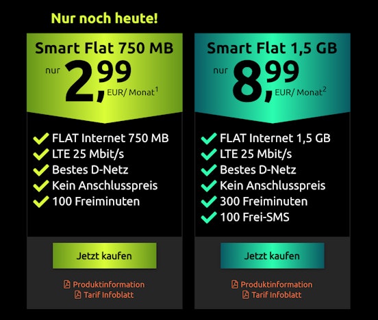 Noch bis 18 Uhr! Smart Flat-Tarife bei Crash ab 2,99€/Monat » mit LTE im Telekom-Netz, keine Anschlussgebühr