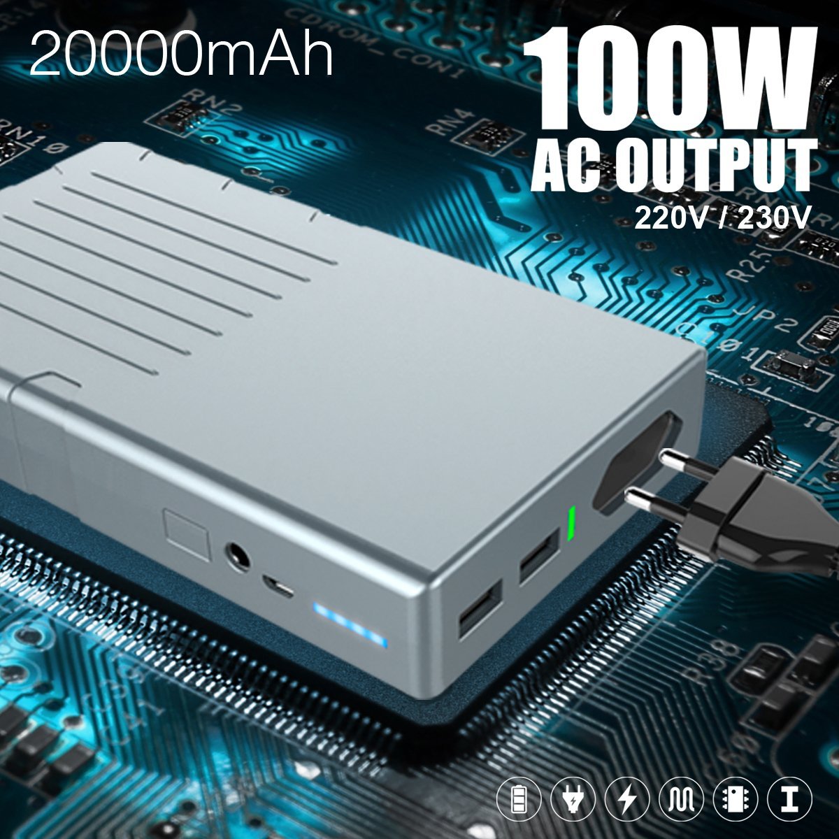 Amazon - Powerbank AC 100W 20000mAh 220V/230V Ausgang für MacBook Laptop, Notebook, Smartphone, Tablet