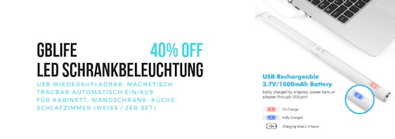 GBlife LED Schrankbeleuchtung für Kabinett, Wandschrank, Küche, Schlafzimmer (Weiß / 2er Set)