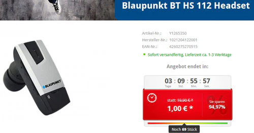 Blaupunkt BT HS 112 Headset für 1€ +VSK