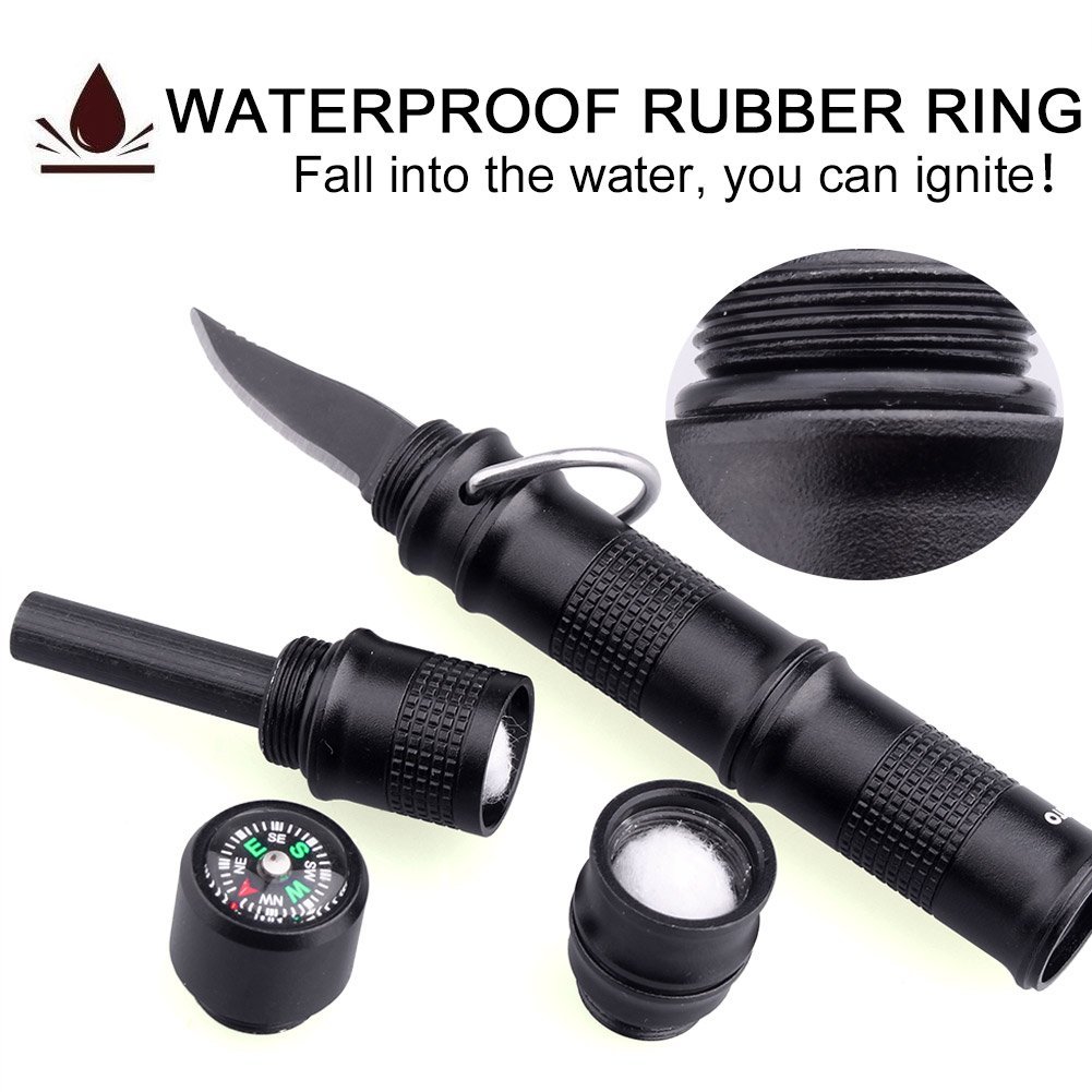 40% Off Kubotan Tactical Pen Outdoor Überlebenstool  mit Mini Kompass Messer Notfallpfeife Feuerstahl und Schlüsselring 