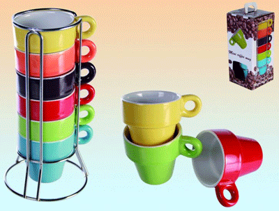 6er Set Espresso Tassen mit Ständer für 2,99€