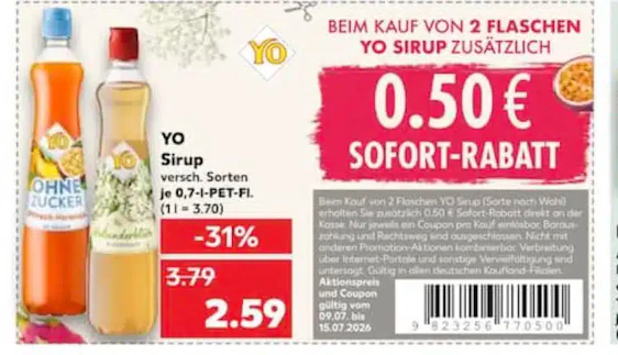 0,50€ Rabatt auf 2x Yo Sirup für Getränke bei Kaufland