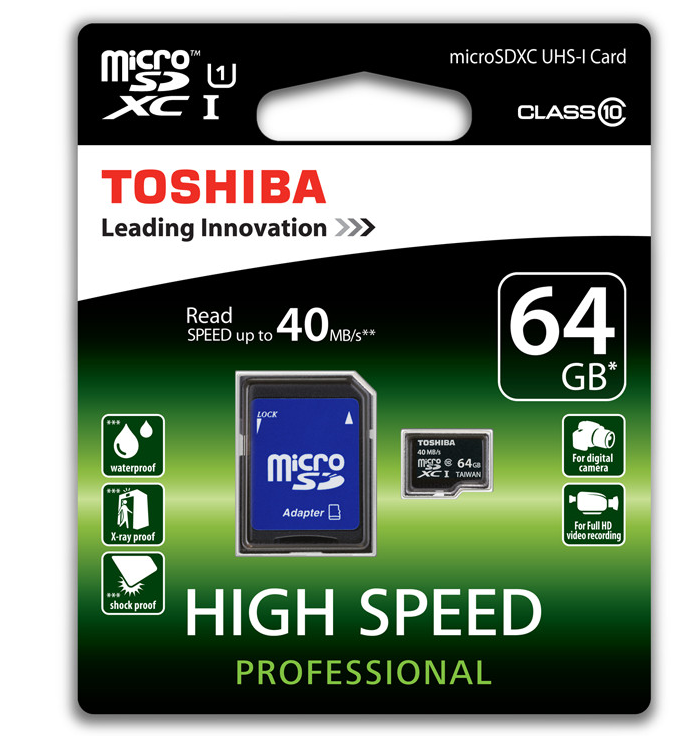Toshiba High Speed Professional micro-SDXC-Karte, 64 GB, Kl. 10, SD-Adapter für 9,99€ [Offline]