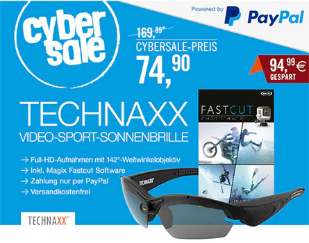 Technaxx Video-Sport-Sonnenbrille 1080P TX-25 + Magix Fastcut für 75€