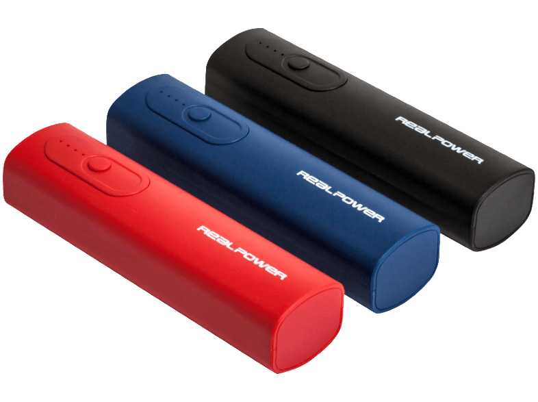 REALPOWER PB-T1 3er Pack Powerbank 3x 2600 mAh Rot/Blau/Schwarz für 9 EUR inkl. VSK