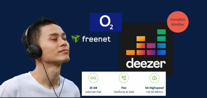 Deezer Premium GRATIS 🤩 25GB o2 Allnet-Flat nur 10€/Monat