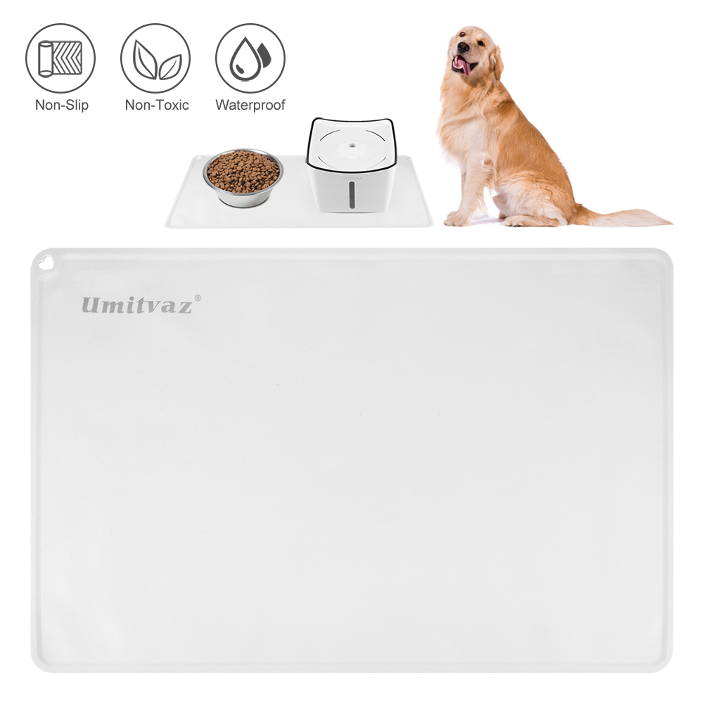 Umitvaz rutschfeste Napfunterlage Hund Katzen, 60 x 40cm Silikon Futtermatten , mit erhöhtem Rand, für Futterautomat und Katzenbrunnen