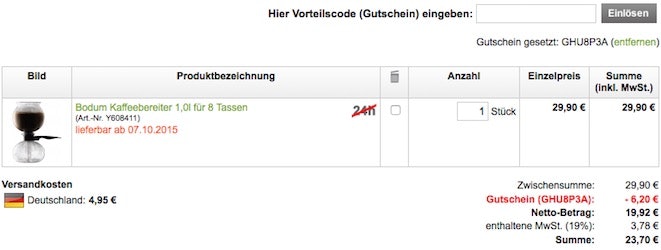 Bodum Pebo mit Gutschein