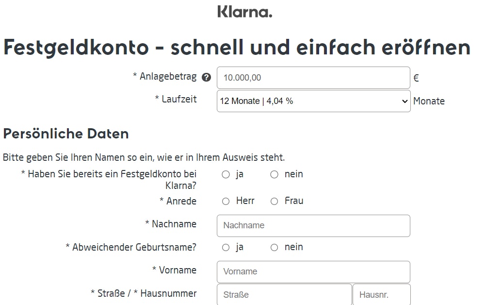 Klarna Festgeld eroeffnen