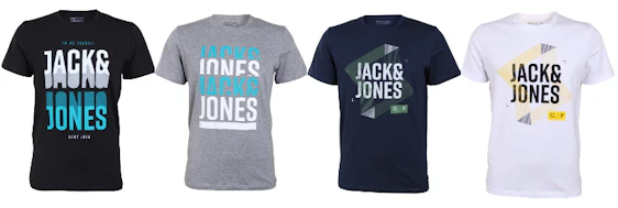 4er Pack Jack & Jones T-Shirts für 24€ - bedruckte Rundhals T-Shirts