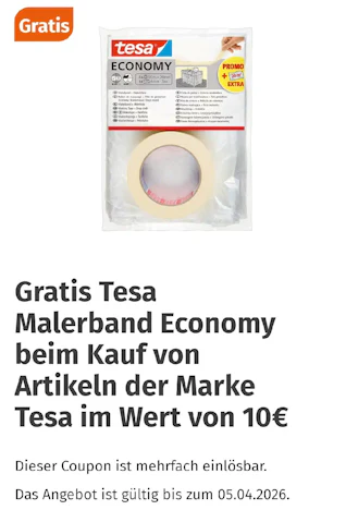 Müller App: gratis Tesa Malerband Economy beim Kauf von Tesa Produkten i.W.v. € 10,00