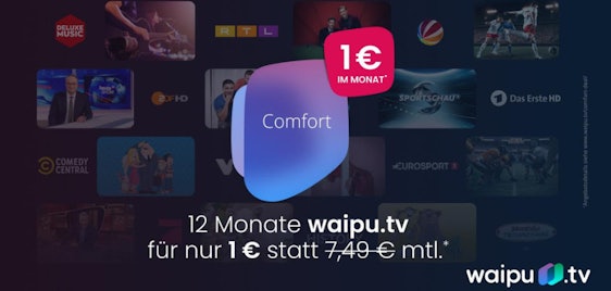 Nur noch heute! 🚨 Nur 1€ monatlich 🤯📺 Waipu.tv Comfort: Über 230 TV-Sender, monatlich kündbar