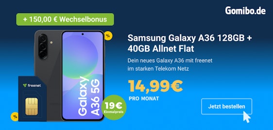 Telekom-Tarif!👉 Samsung Galaxy A36 5G für einmalig 19€ mit 40GB Allnet- & SMS-Flat für 14,99€/Monat