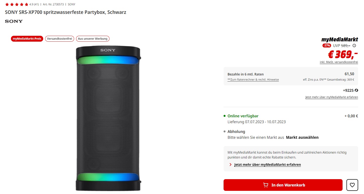 1688580951913 SONY SRS-XP700 spritzwasserfeste Partybox, Schwarz