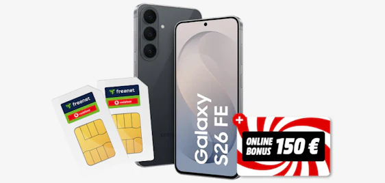 60€ GEWINN 🤯📱 Samsung Galaxy S26 FE mit 2x 20GB Vodafone-Flat nur 19,98€ mtl.